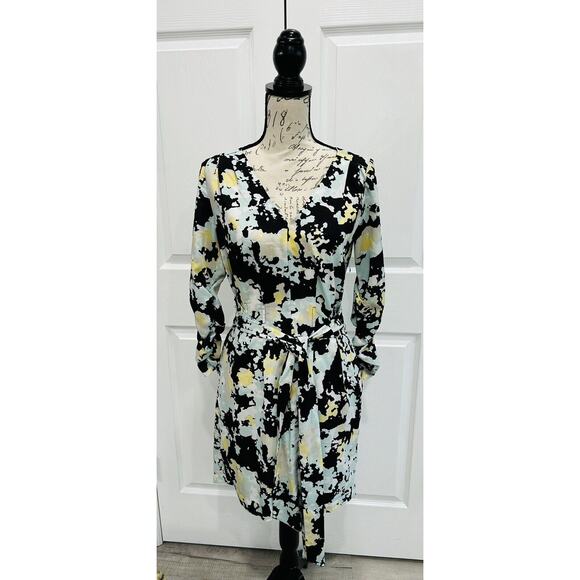 DKNYC NWT Black Multi-color Fit & Flare Dress Belt Shirred Sleeves Size 4 - Picture 1 of 8